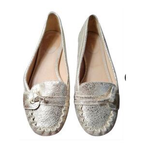 Kate Spade gold crackled leather loafer flats
